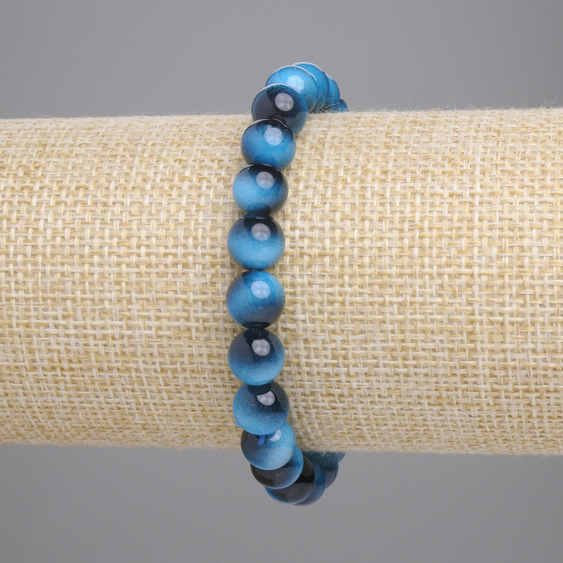 Blue Tiger's Eye Bracelet with Smooth 8mm Beads, 18 cm Length, Stretch