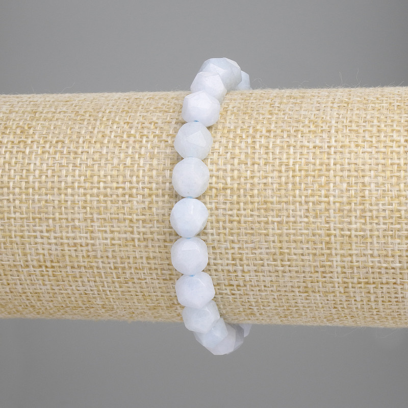 Aquamarine Bracelet with Faceted Beads, 6×5 mm, 18 cm Stretch
