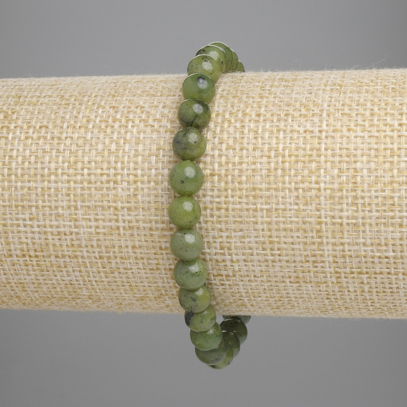 Jadeite bracelet with smooth beads, 6 mm diameter, 18 cm length, stretch bracelet