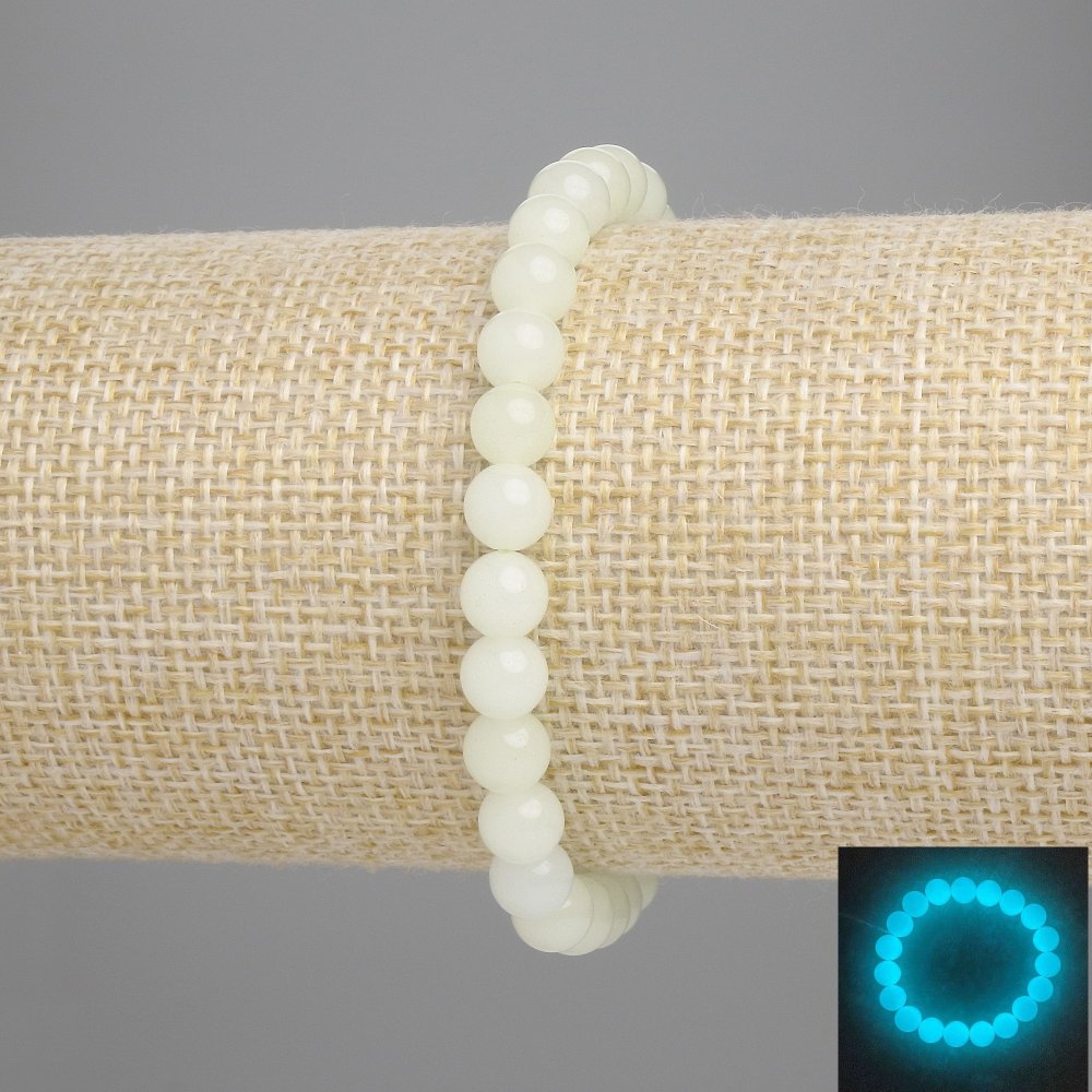 Onyx Bracelet (Turquoise Glow) Smooth Beads, 6 mm Diameter, 18 cm Length, Stretch