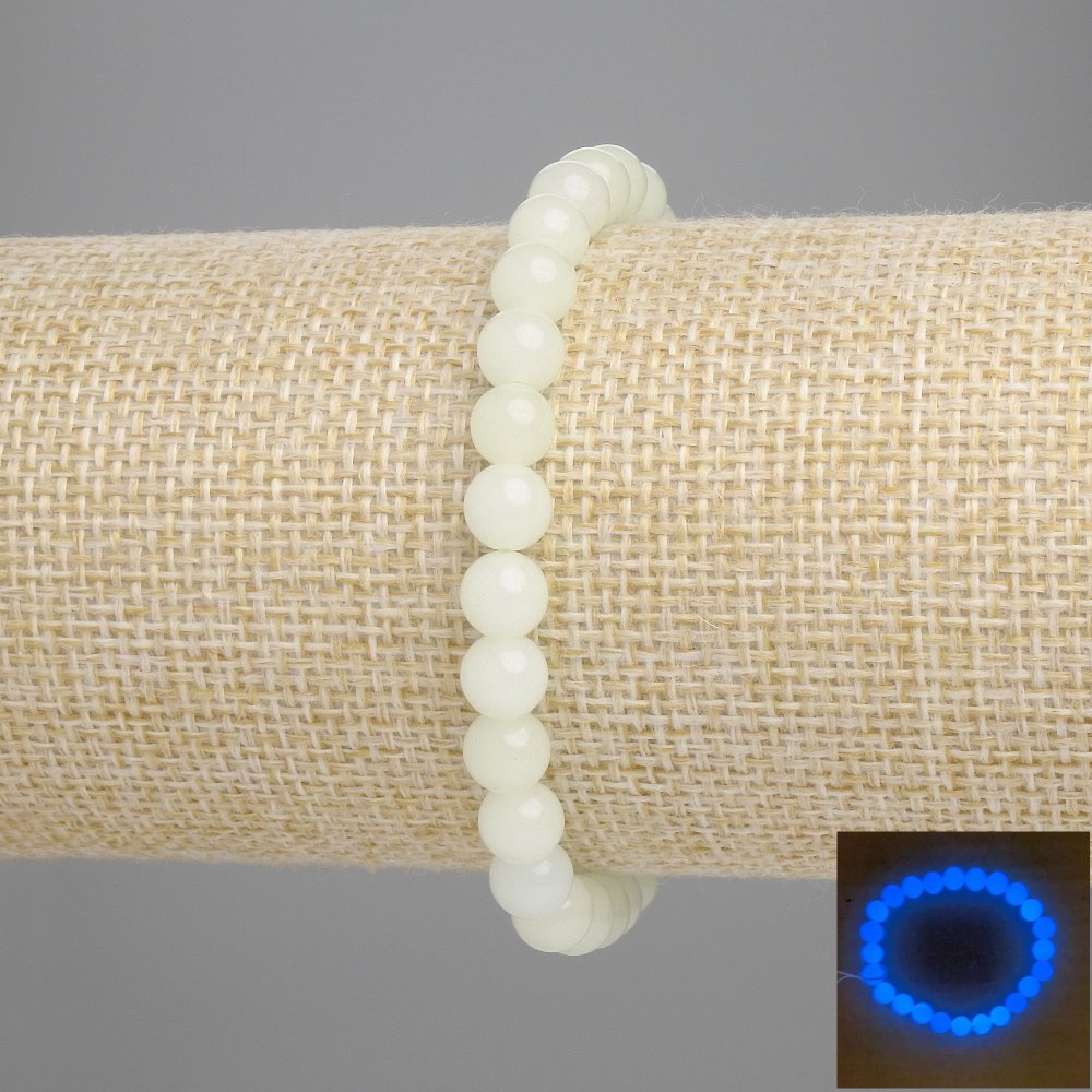 Onyx Bracelet with Blue Glow — Smooth Bead, 6 mm diameter, 18 cm length, stretch