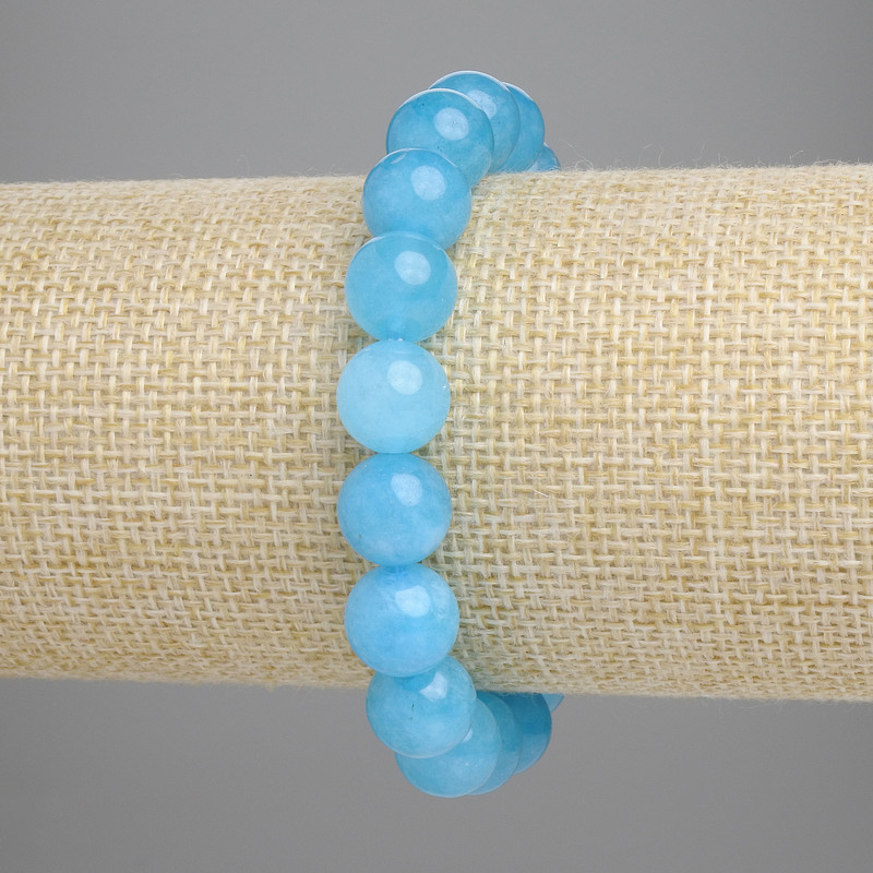 Aquamarine Bracelet with Smooth Beads, 10mm Diameter, 18 cm Length, Stretch