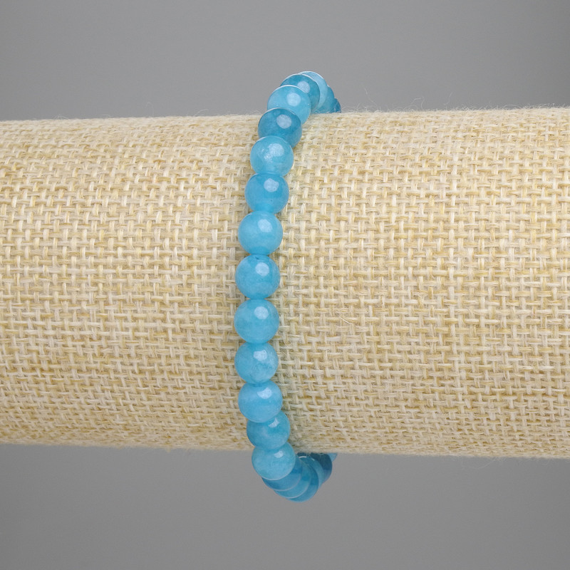Aquamarine bracelet with smooth beads, 6mm diameter, 18cm length, stretch