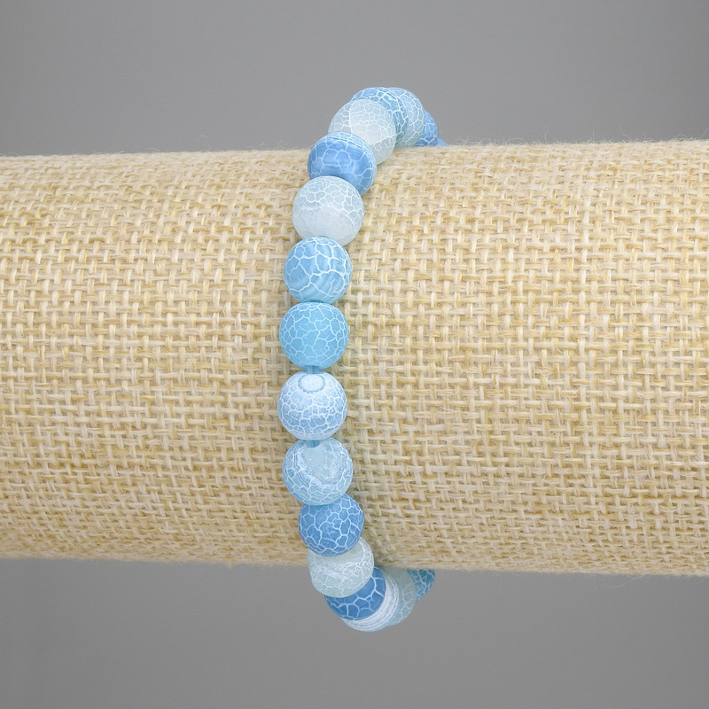Blue Frost Agate Bracelet with Smooth Beads, 8 mm Diameter, 18 cm Length, Stretch