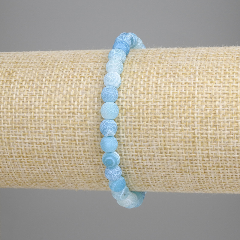 Blue Frosted Agate Bracelet with Smooth 6mm Beads, 18 cm Stretch