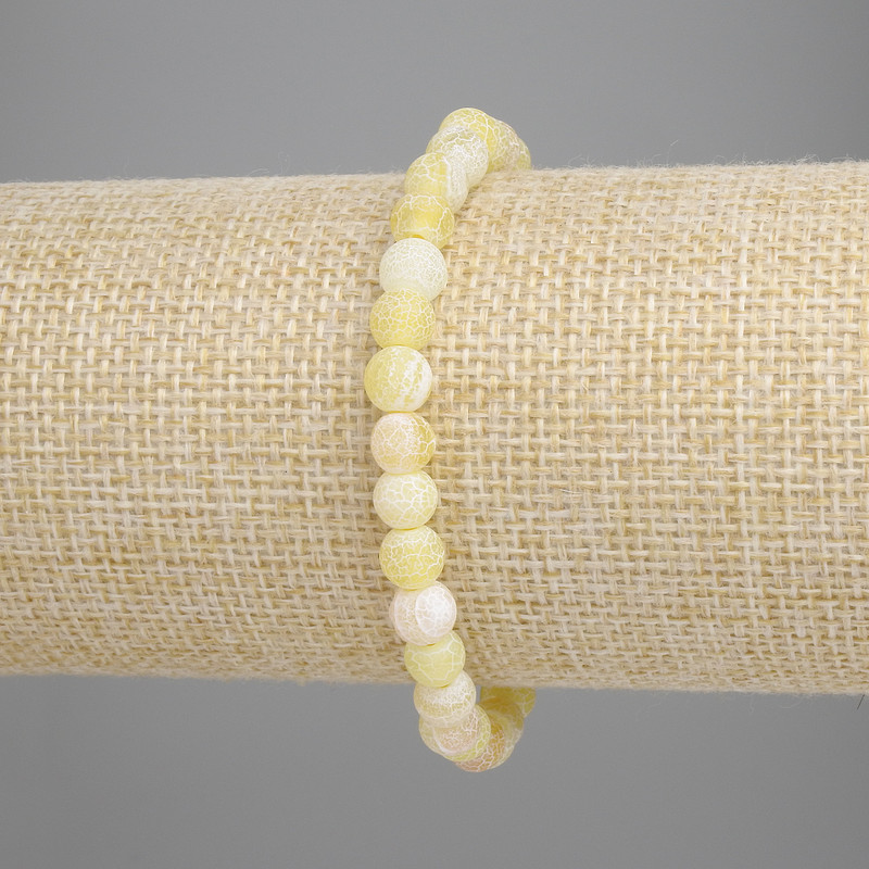 Yellow frosted agate bracelet with smooth 6mm beads, 18 cm length, stretch