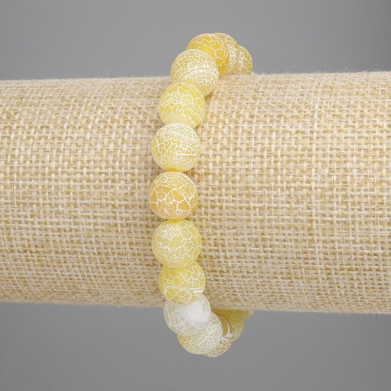 Yellow Frosted Agate Bracelet with Smooth 10mm Beads, 18 cm Length, Stretchy