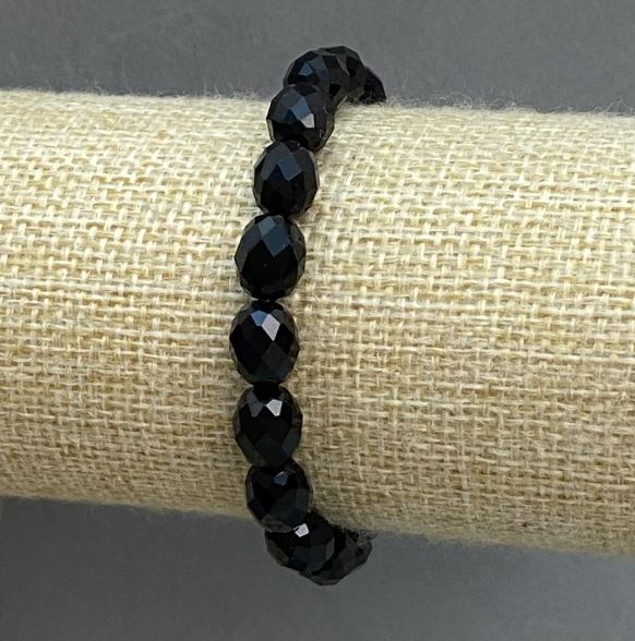 Agate Bracelet (Artificial) - Faceted Czech Glass Beads, 9.5×8 mm, 18 cm Stretch