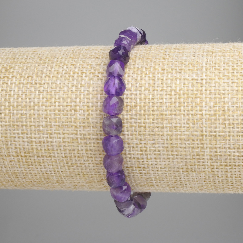 Faceted Amethyst Cube Bracelet, 6x6 mm, approx. 18 cm, stretch