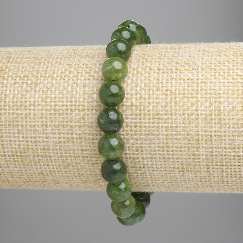 Jadeite Bracelet with Smooth Beads, 8mm Diameter ± (Stretch), Length 18 cm