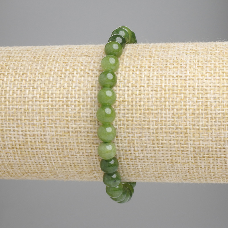 Jadeite Bracelet with Smooth Beads, 6mm Diameter ±, Stretch, 18 cm+
