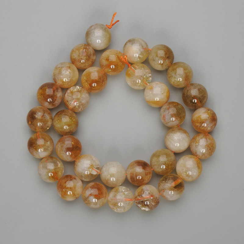 Citrine beads, smooth spheres, 12mm diameter, 38cm length on thread