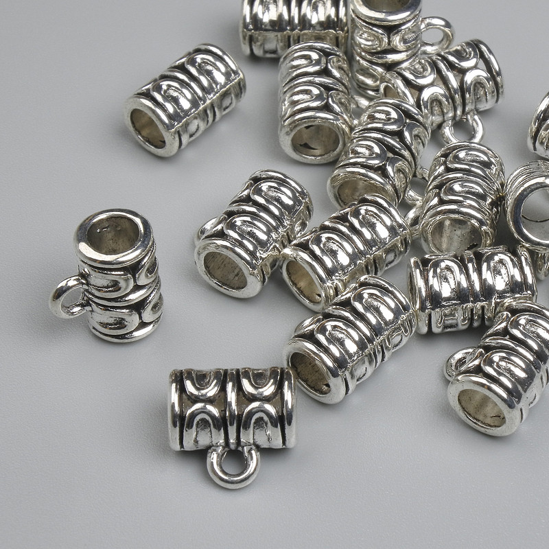 Silver Bail Findings, silver color, size 9.5×6×10 mm +/- holes, 2 mm and 4.8 mm diameter, packaging 17 pcs