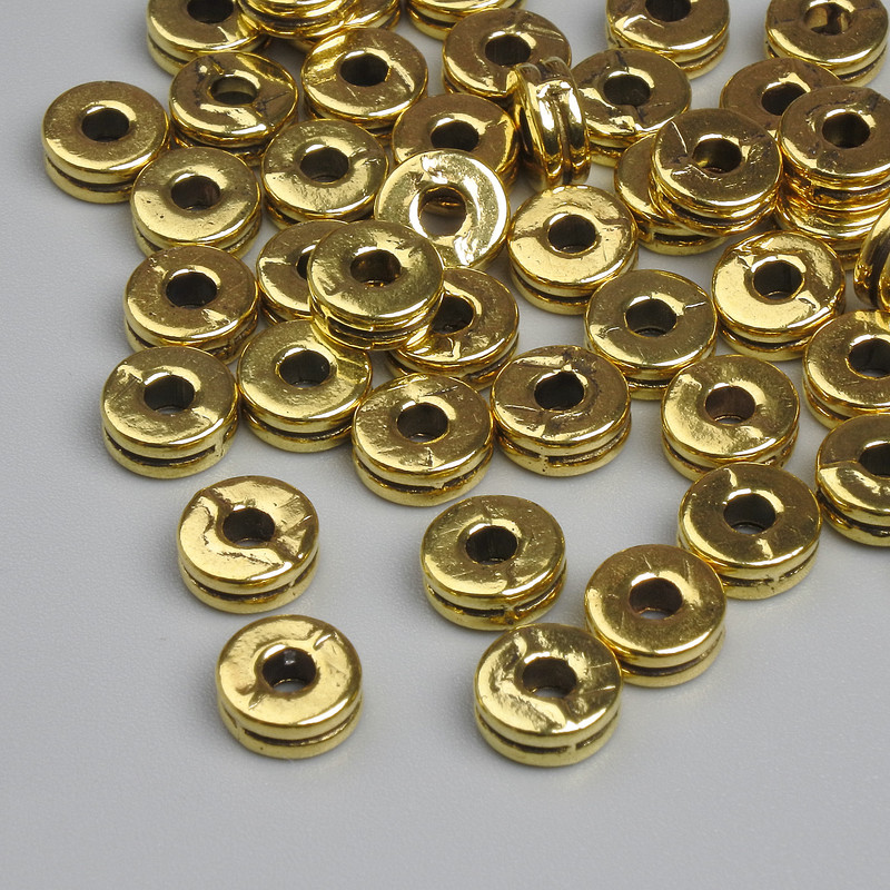 Gold-tone bead inserts, 6x2mm, hole diameter 2.3mm, packaging 20 g ~ 48 pcs +