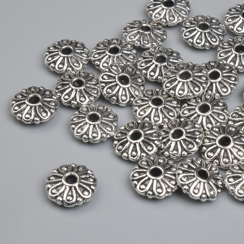 Bead insert findings, silver-tone, 8 mm diameter, hole 1.6 mm, packaging approx. 25 pcs