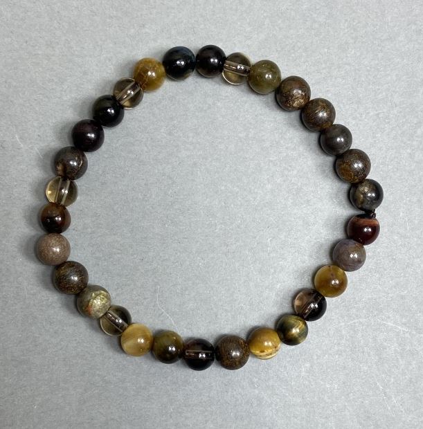 Bracelet of Agate Tiger's Eye and Bullseye, smooth beads 6mm, 18 cm stretch
