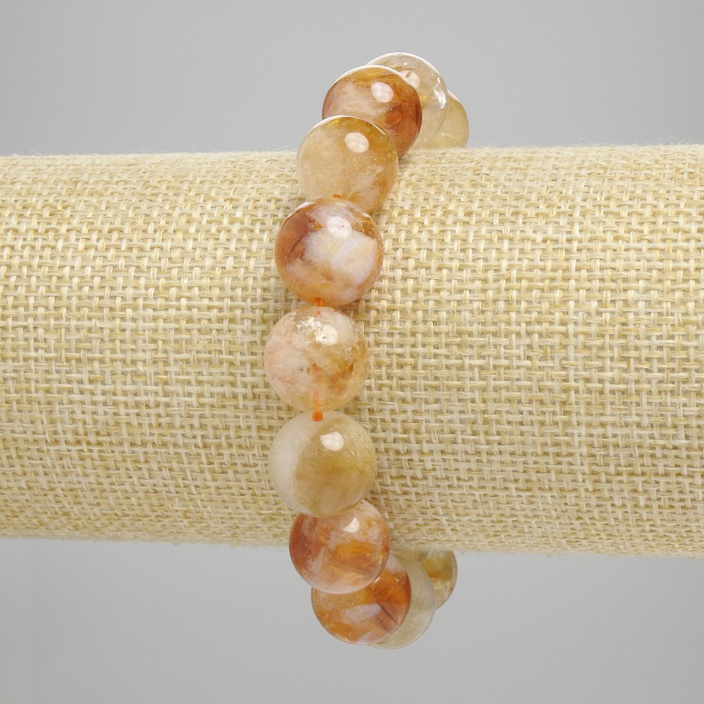 Citrine Bracelet with Smooth Beads 12 mm, Length 18 cm, Stretch