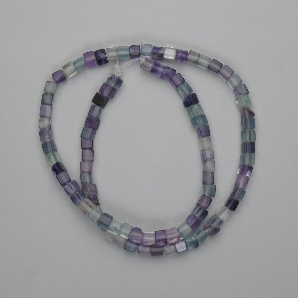 Fluorite cube beads, 4x4 mm, 38 cm length on beading thread