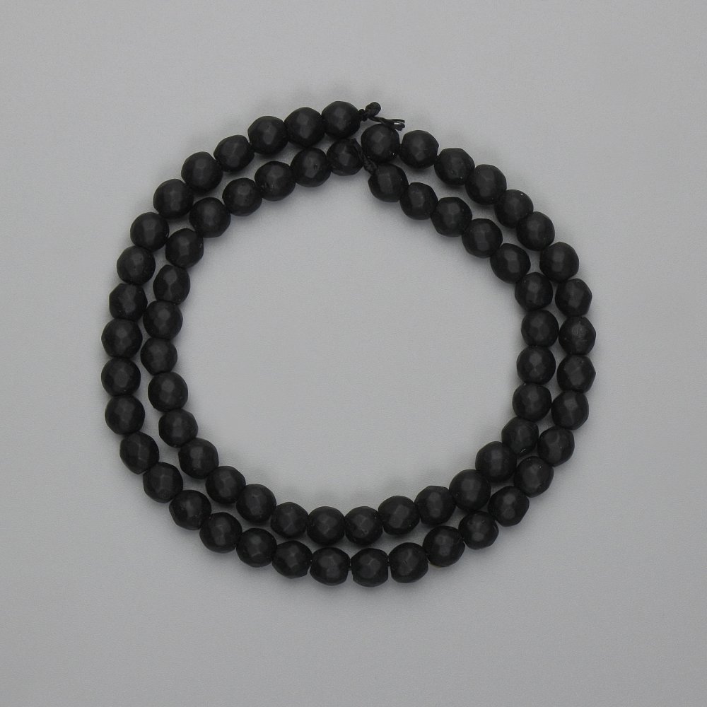 Shungite beads, faceted round ball, 5mm diameter, 36cm length on thread