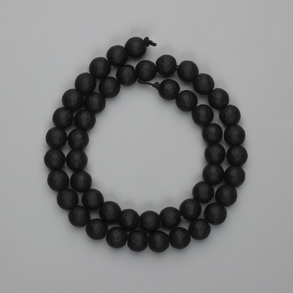 Shungite Beads — Faceted Ball, 8 mm Diameter, 35 cm Length on Thread
