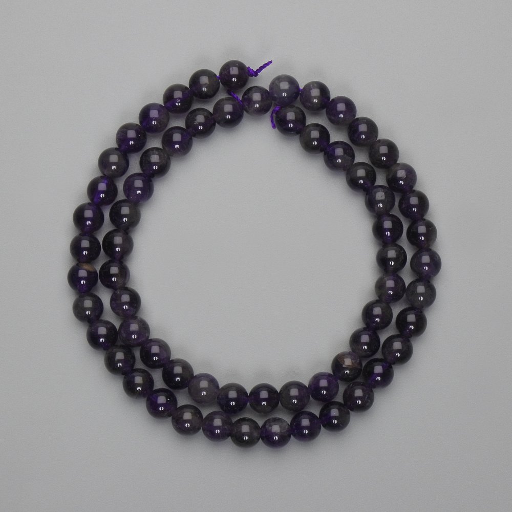 Amethyst beads, smooth ball, 6mm diameter, 38cm length on thread