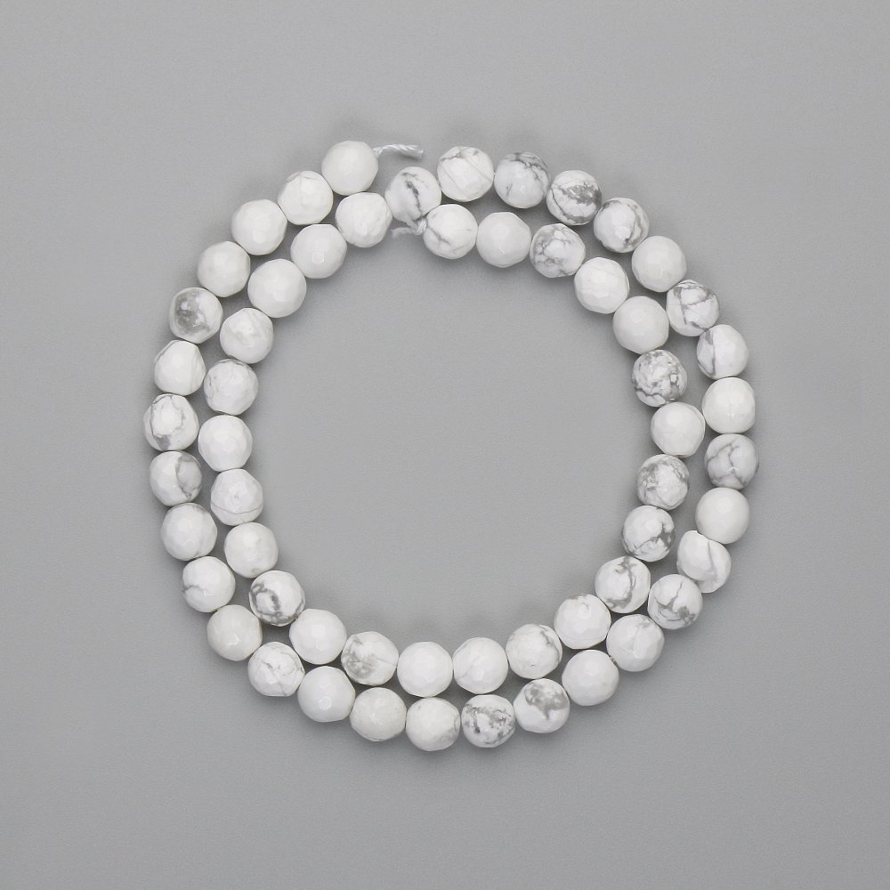 Cacholong faceted round beads, 6 mm diameter, 36 cm long on a thread