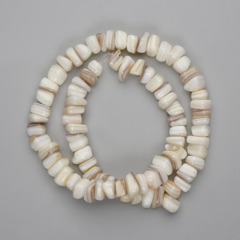 Mother-of-Pearl Rondelle Beads, 7–9×3–5 mm, on thread, 39 cm long