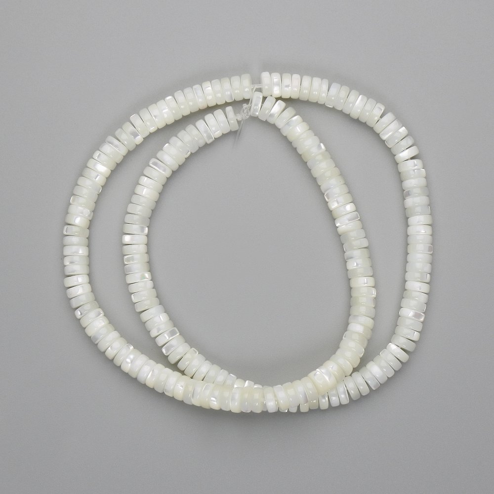 Mother-of-Pearl Rondelle Beads, 5 mm Diameter, 5x2 mm, on Thread
