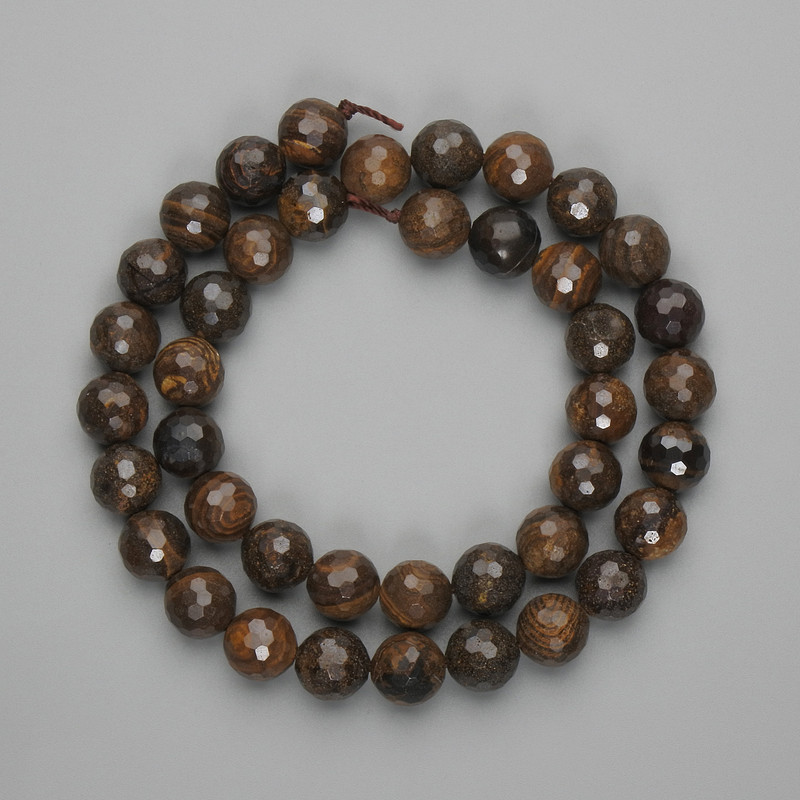 Bronzite Beads, Faceted Round 10mm, 40 cm Length, On Thread