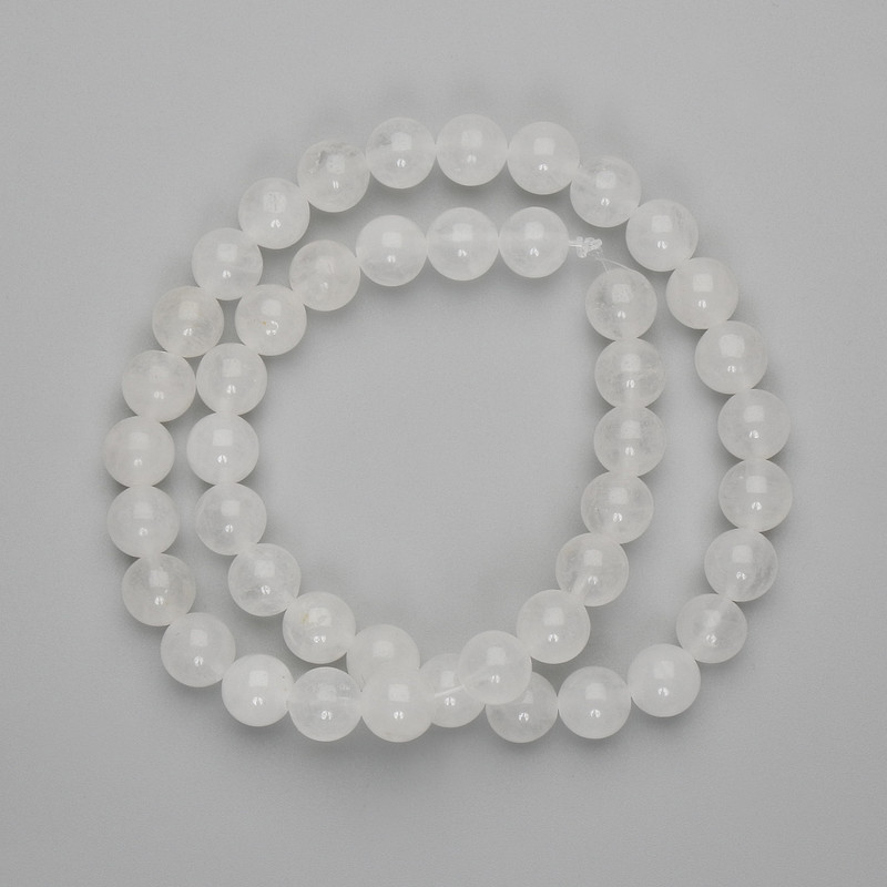 White Quartz Beads 9mm Smooth Ball, 38 cm long on thread