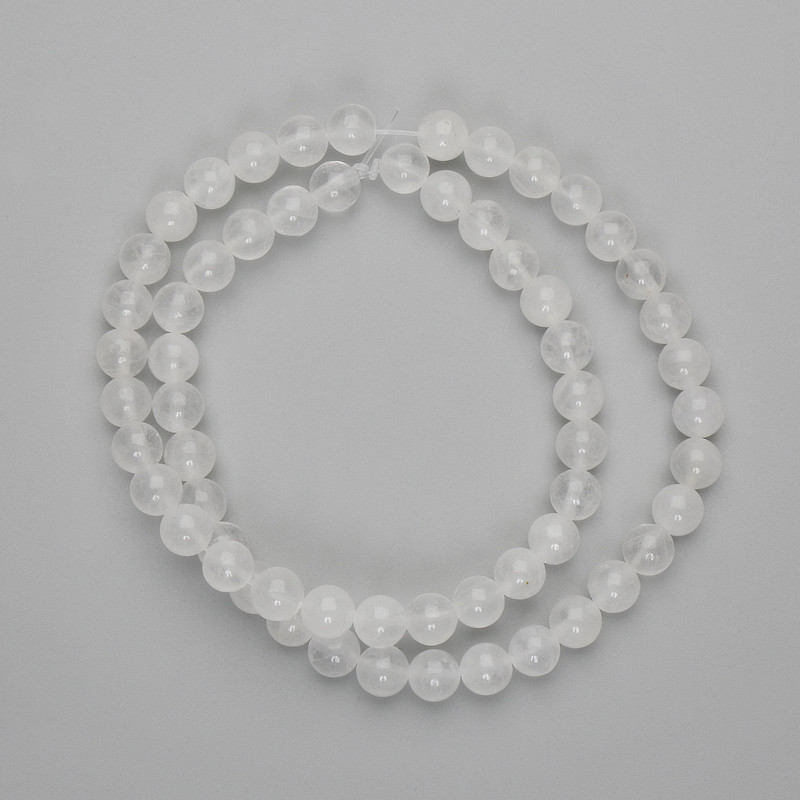 White quartz beads, smooth round 6.5 mm, length approx. 38 cm on thread