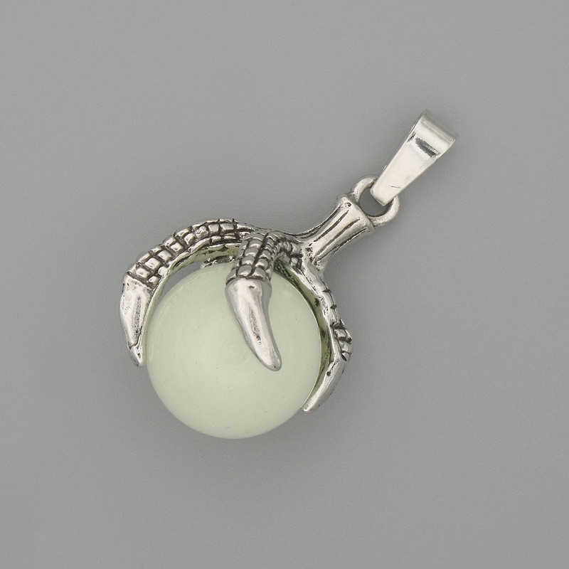 Onyx Paw Pendant with Sphere 18x37 mm - Silver-tone Metal