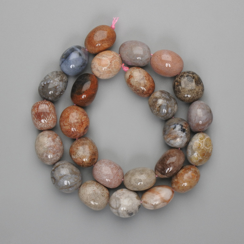 Faceted Petrified Coral Beads 14-16×13-15 mm, length approx. 39 cm on thread
