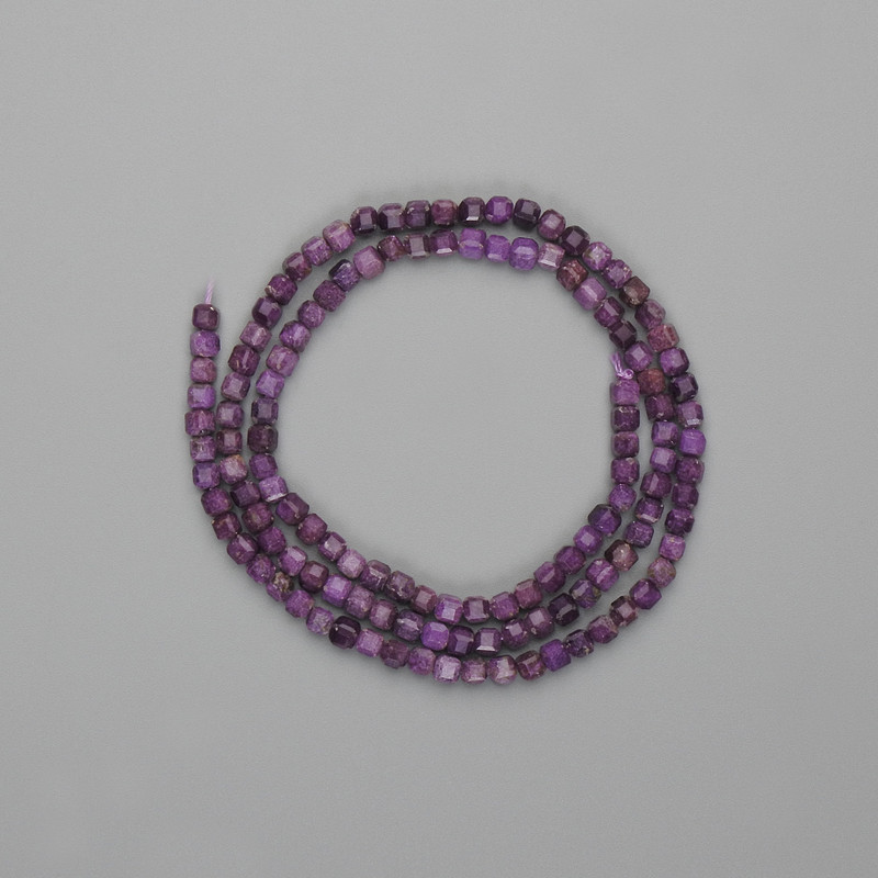 Charoite beads, faceted cube 3x3 mm, approx. 39 cm on thread