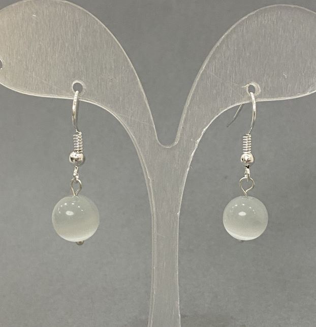 Cat's Eye Earrings with Smooth Ball, 10 mm diameter, 30 mm length+