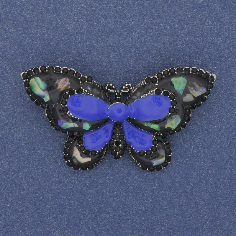 Butterfly Brooch with Halite and Enamel, Silver-Tone Metal 50×30 mm+