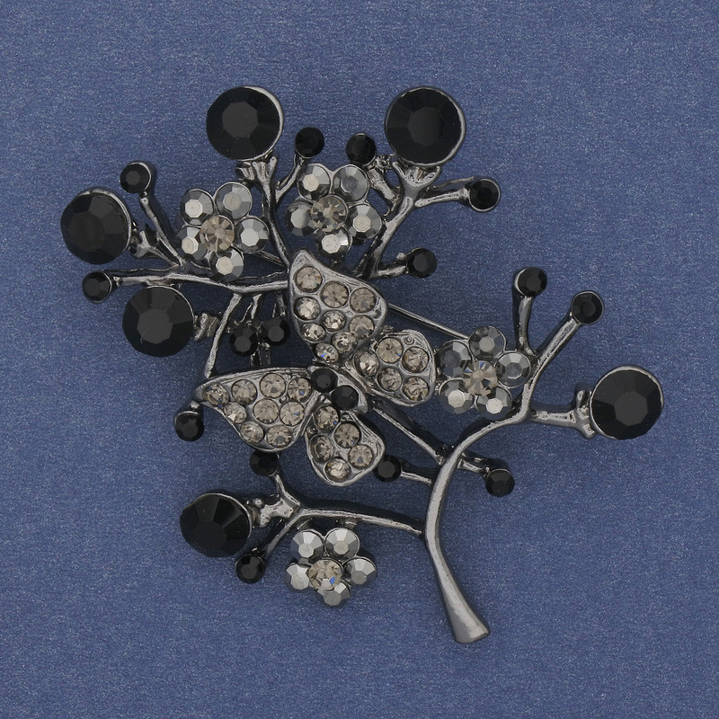 Brooch 'Twig with Butterfly' Silver-tone