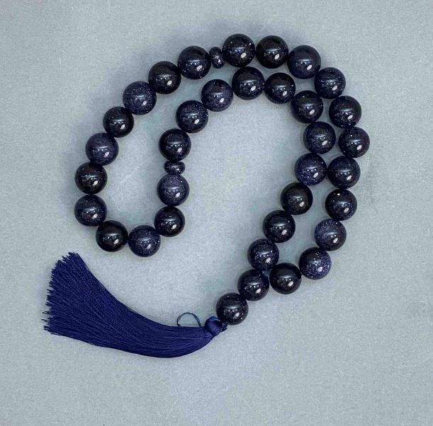 Aventurine Mala 'Night of Cairo' Blue Sand, Smooth Beads, 12 mm Diameter ±, 33 Beads