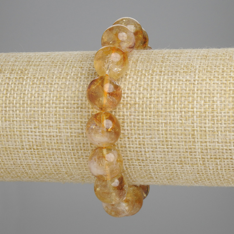 Citrine Bracelet with Smooth Beads, 12 mm Diameter, 18 cm Length, Stretch
