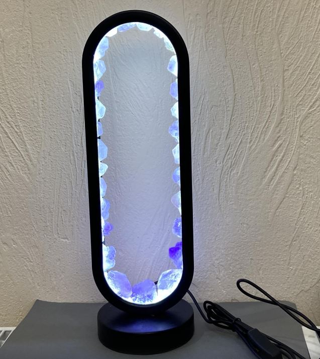 Unpolished Amethyst Night Light in a Black Metal Base, Dimensions 32.5×10 cm ± USB Cord