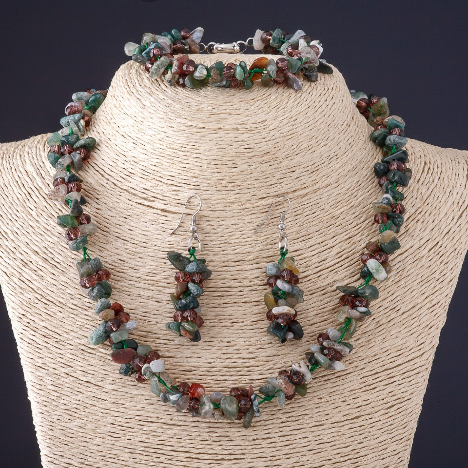 Three-piece Jasper Set, Assorted Natural Stone 'Stone Crumb' Necklace, Earrings & Bracelet