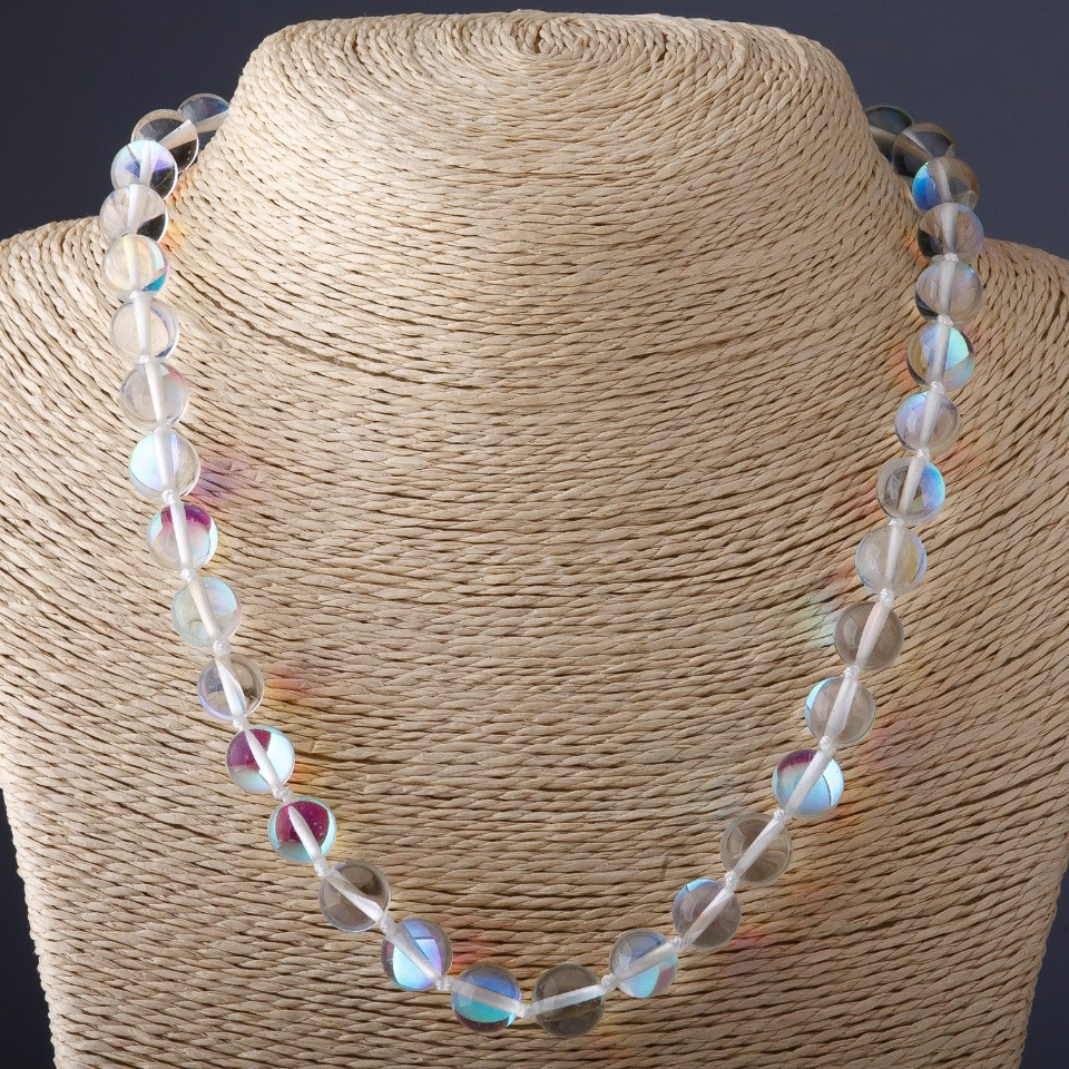 Necklace 'Opal Glass' white 'Chameleon', diameter 10mm
