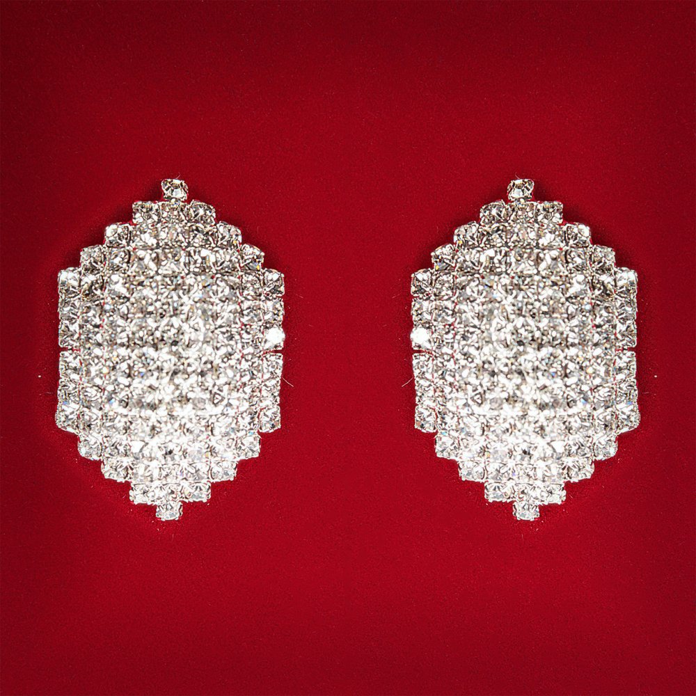 (22x22 mm) Women's earrings with white rhinestones, light metal, wedding and evening studs (studs) classic medium