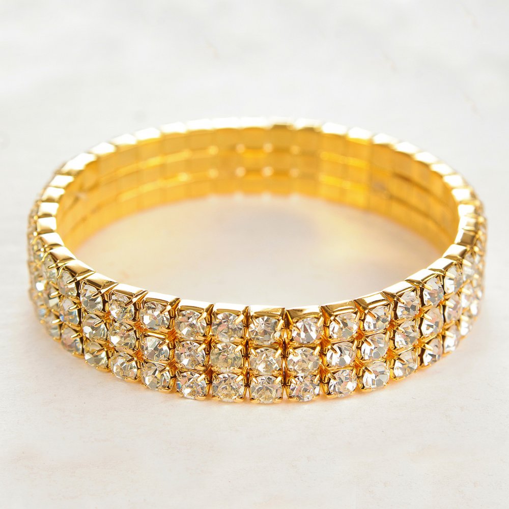 Three-row stretch bracelet with yellow sparkling rhinestones, 17 cm circumference