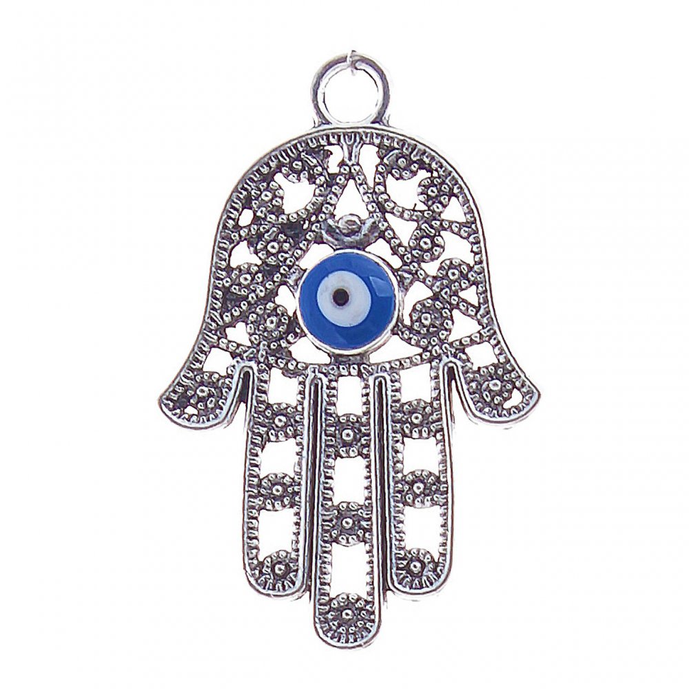 Hamsa Pendant with Eye, Silver-Colored Metal, 40 mm (Pack of 4)