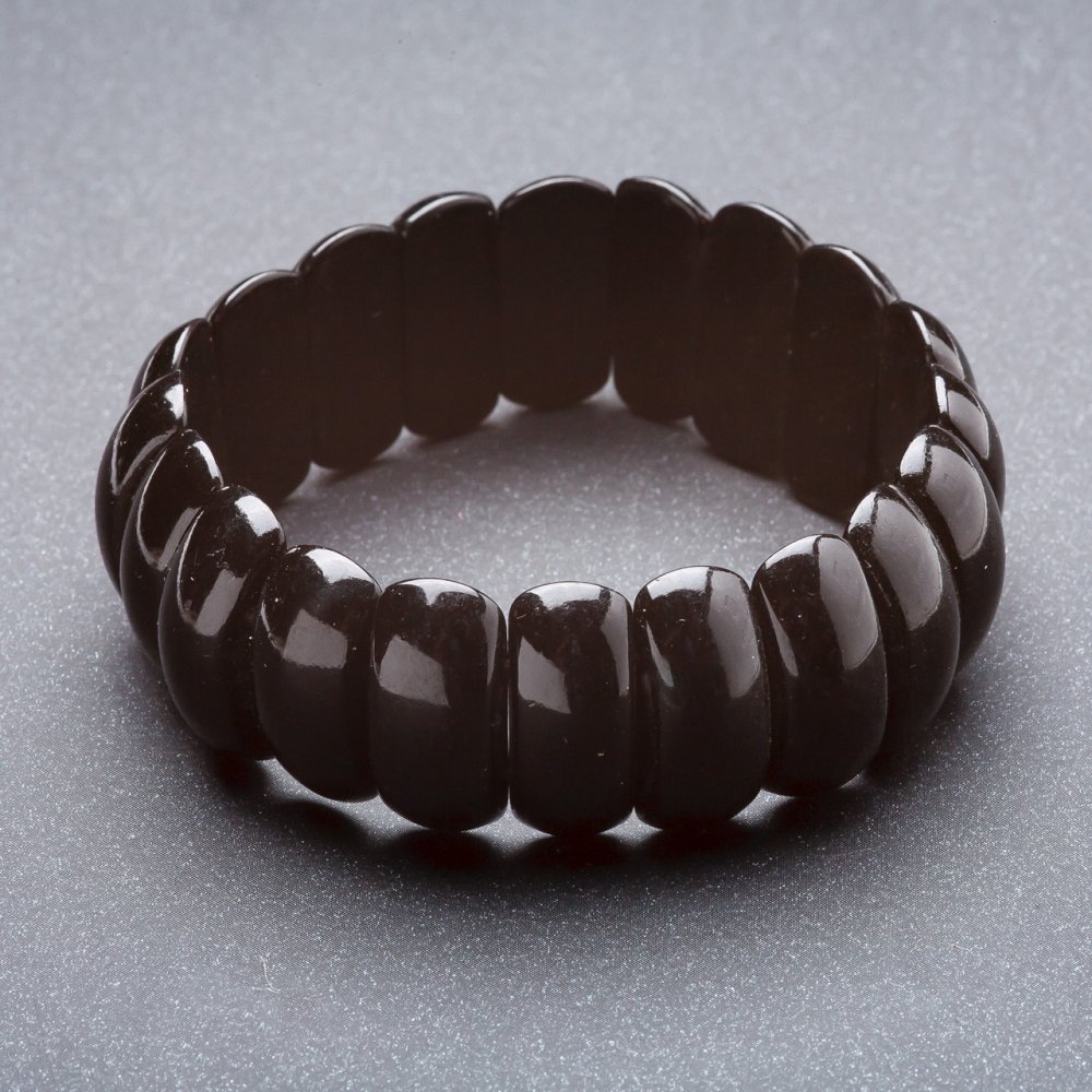 Elastic bracelet in black agate - 'Chain' 22x8mm (pressed)