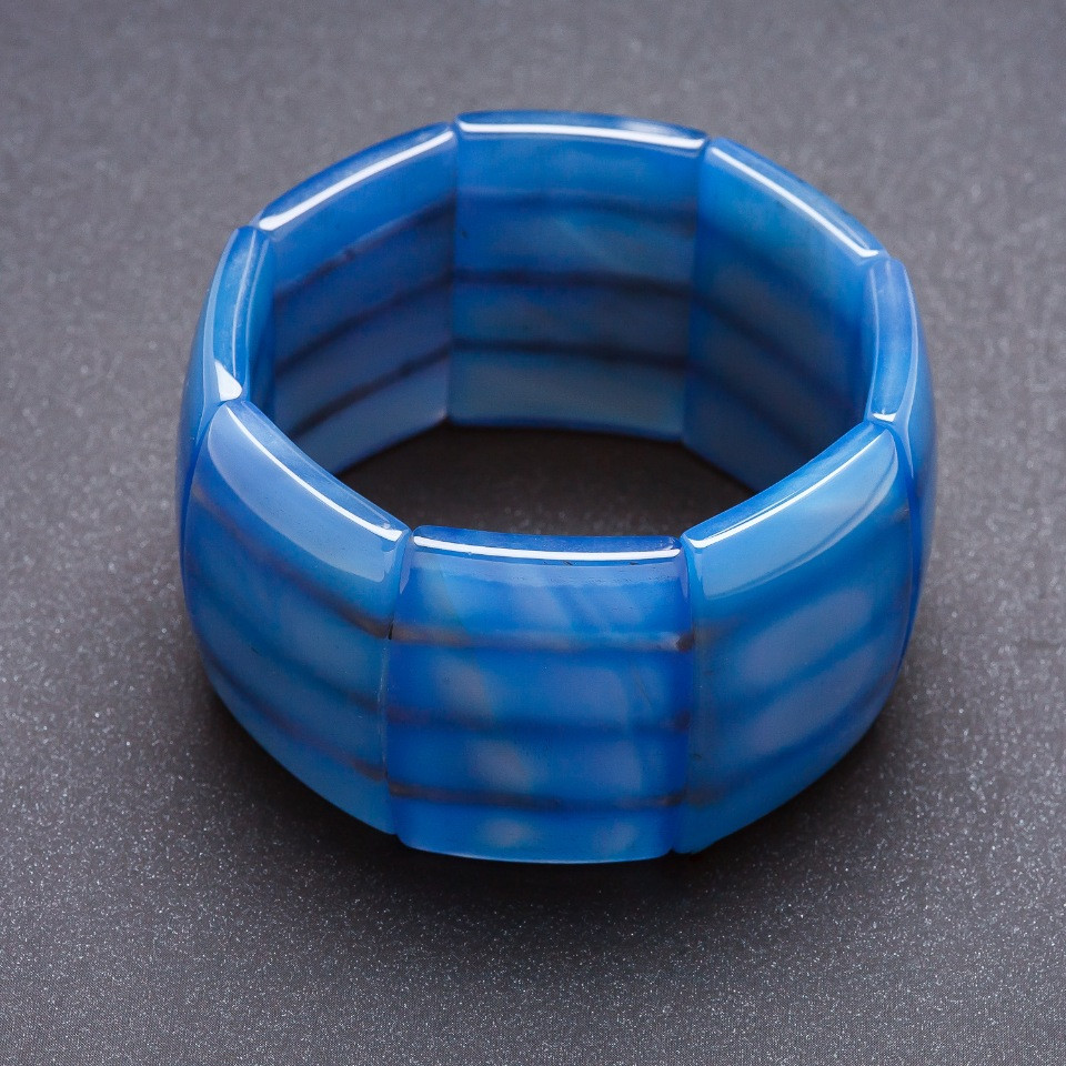 Bracelet Elite Blue Agate on an elastic band, rectangular 'link' 4x2, 8 cm