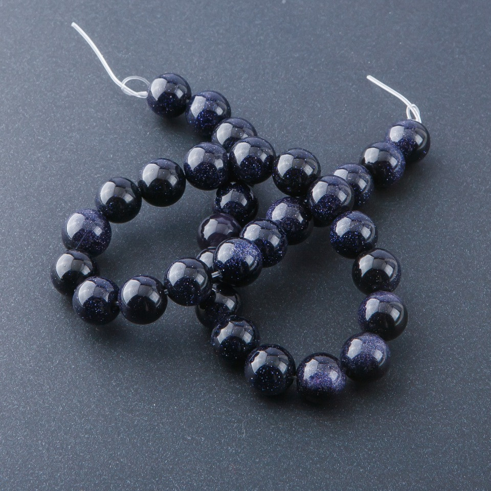Beads of natural stone on a string Aventurine Blue Sand Night of Cairo, 12mm diameter, 37cm length