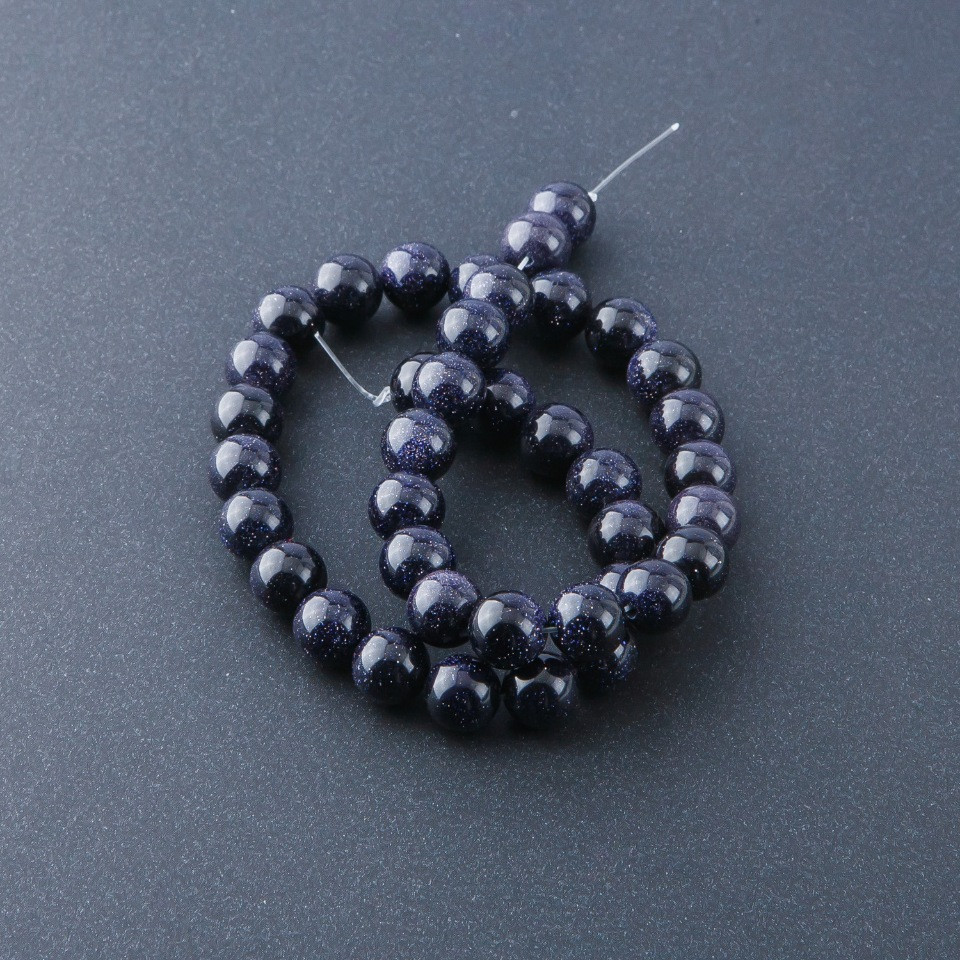 Beads of natural stone on a thread Aventurine Blue Sand Night of Cairo, diameter 10 mm, 36 cm