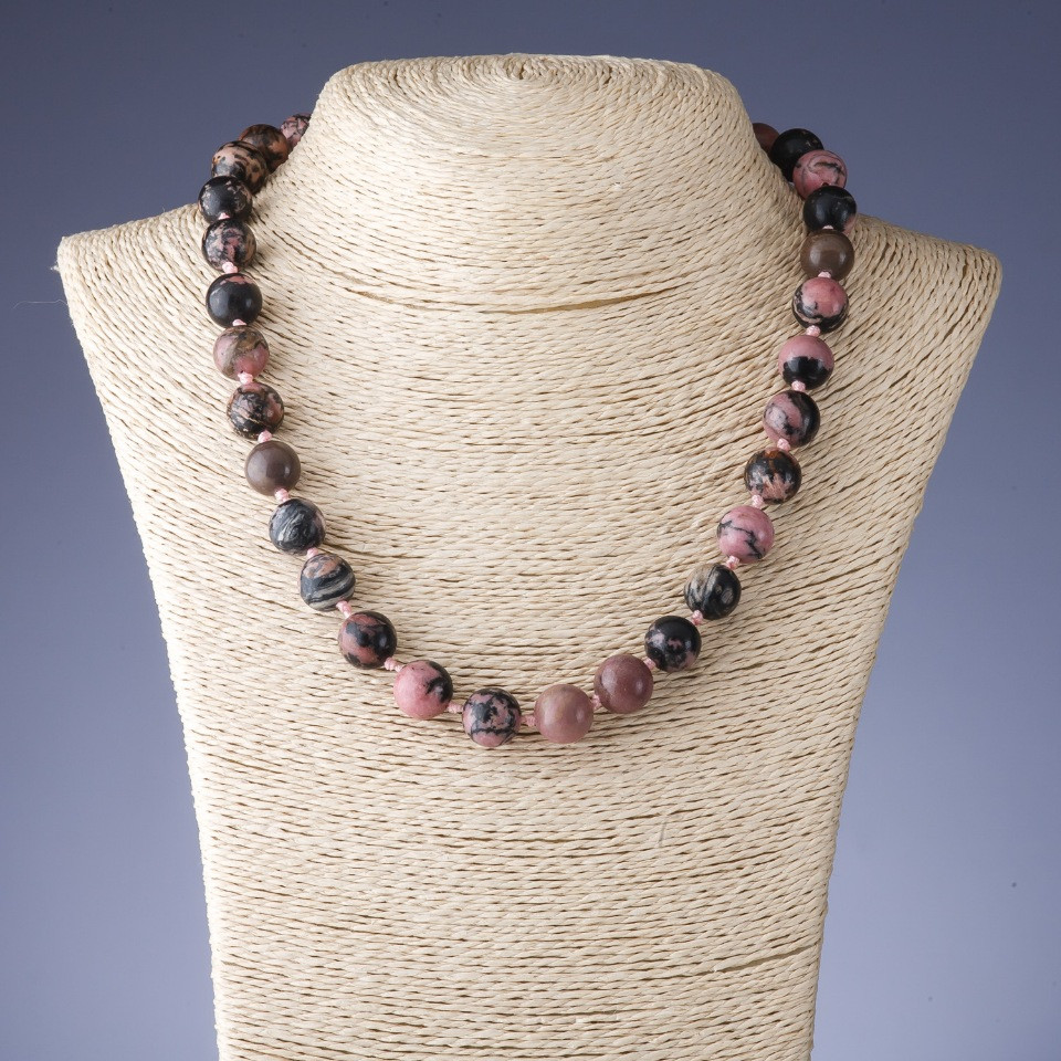 Rhodonite Bead Necklace, 12 mm Beads, 44 cm Length